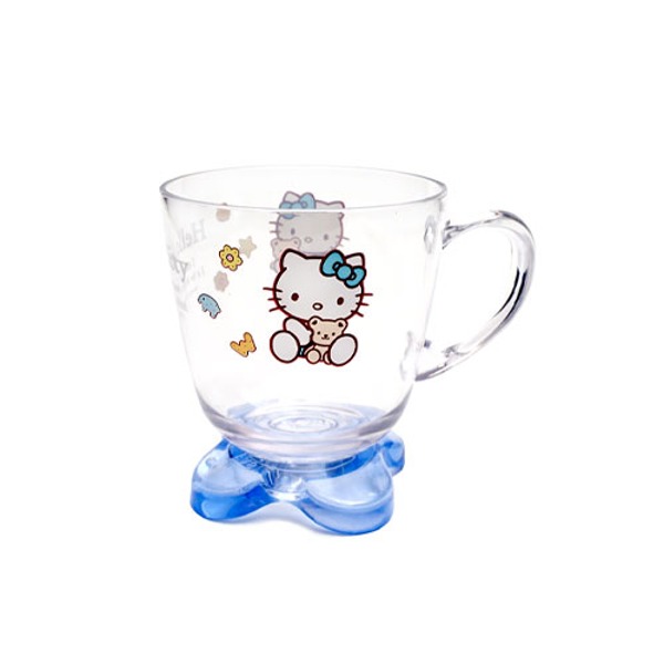 헬로키티 투명 꽃받침모양 손잡이 컵(블루)
