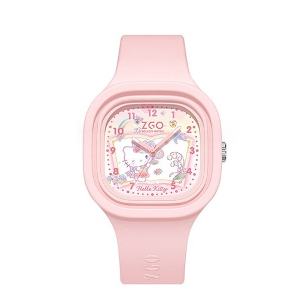 헬로키티 핑크 사각 실리콘 밴드 손목 시계